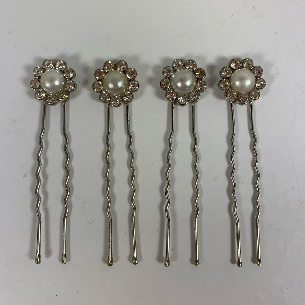 Hair Pins (4) Silver w/Rhinestones Dressy Updo